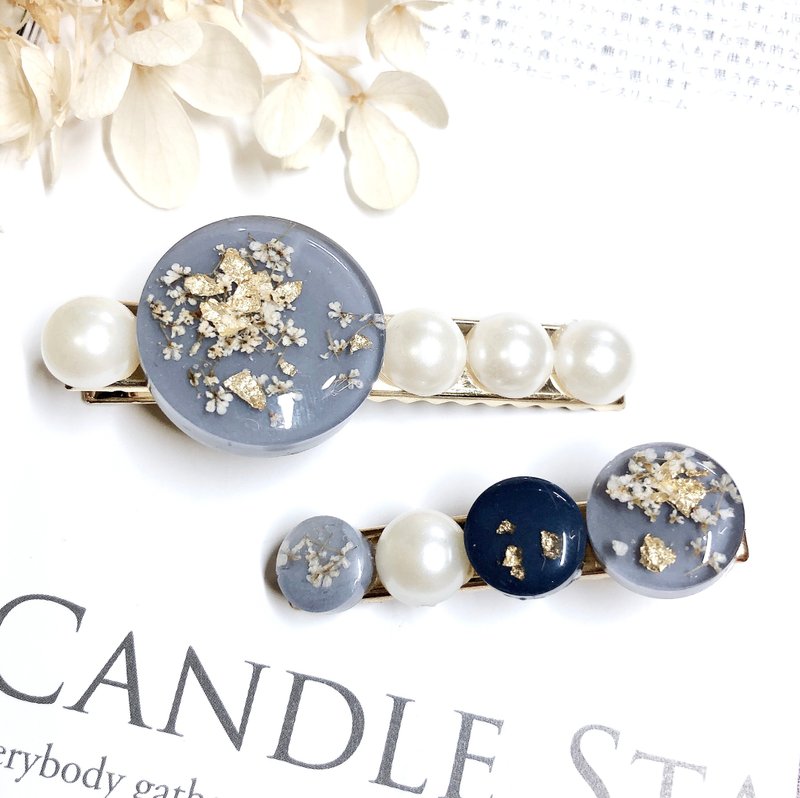 PUREST HOME Japanese resin flower language pearl hand-made hairpin / Morandi blue special set - Hair Accessories - Other Materials 