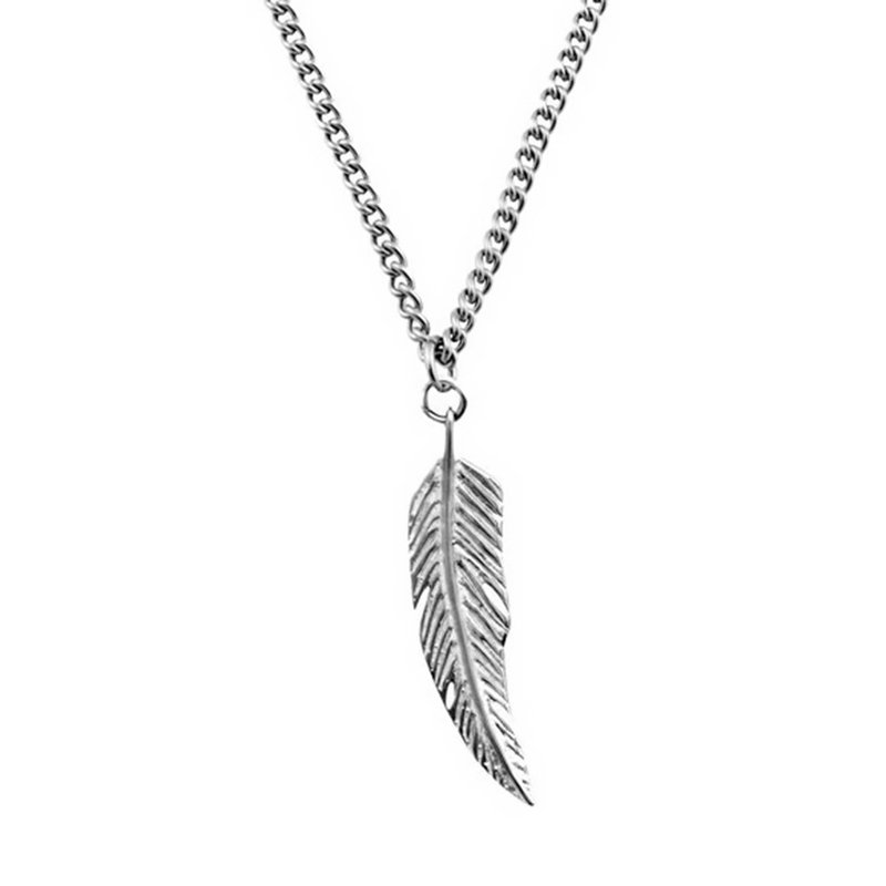 Pure titanium necklace feathers (M) (anti-allergic/never deteriorates) free two titanium patches - Necklaces - Other Metals Silver