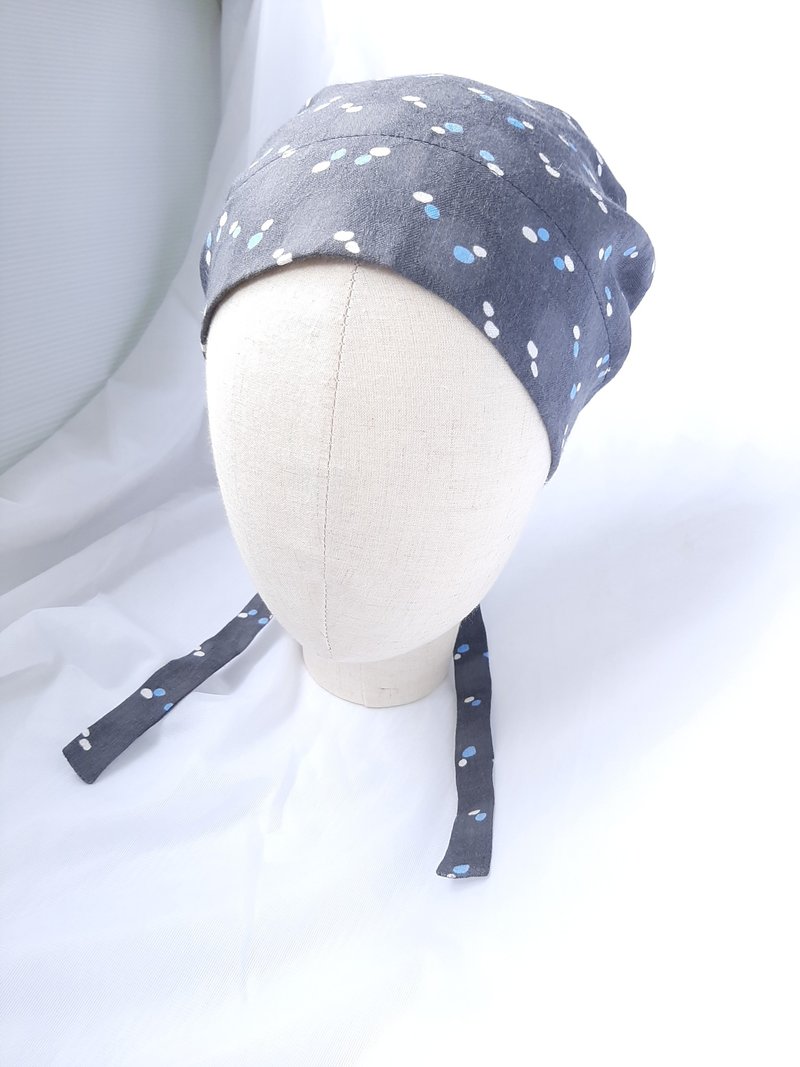 Grey Polka Dot Bandana Hat - หมวก - ผ้าฝ้าย/ผ้าลินิน สีเทา