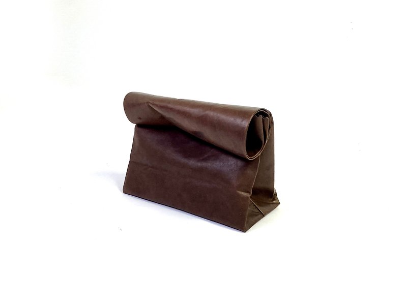 KAMIBUKURO (paper bag) M size, made from genuine Japanese horse leather, dark Brown - Clutch Bags - Genuine Leather Brown