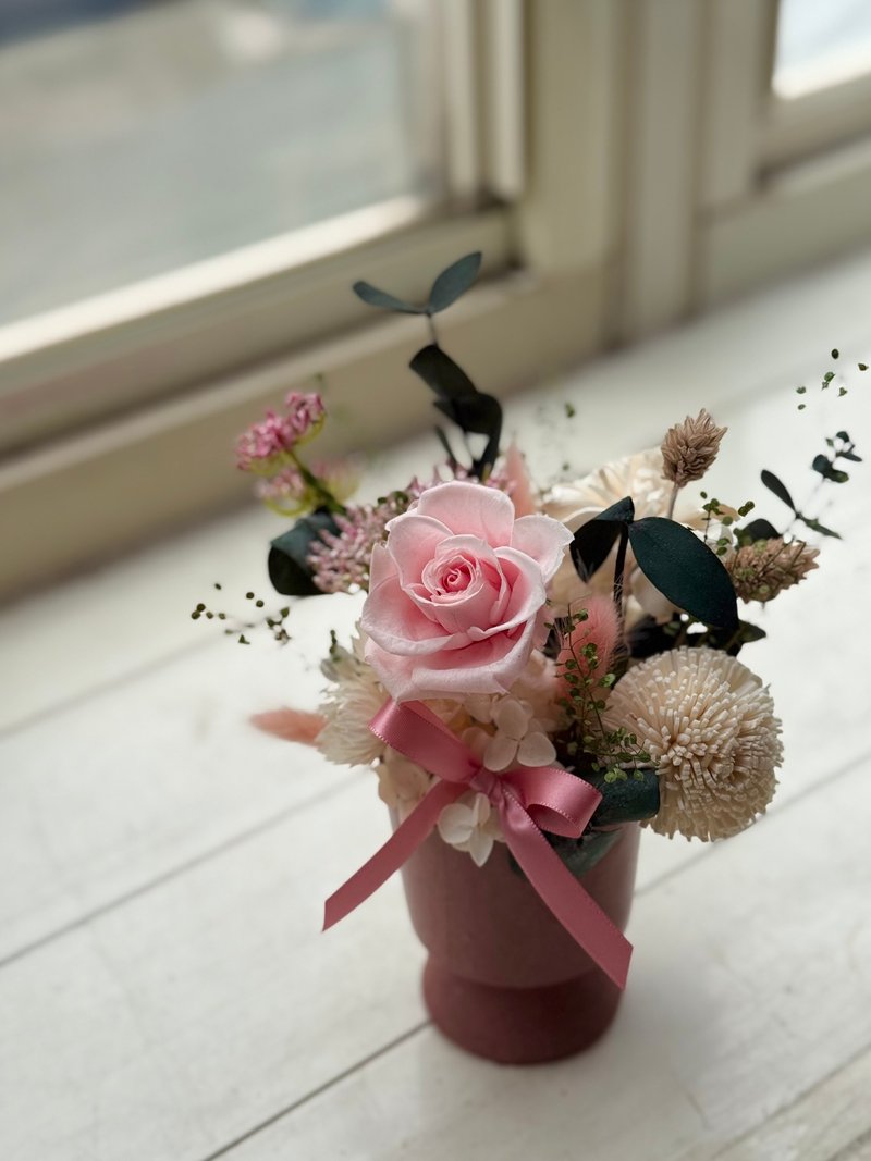永生玫瑰乾燥盆花 乾燥花 盆花 桌花 生日花 祝賀花禮 開幕 永生 - 乾燥花/永生花 - 植物．花 粉紅色