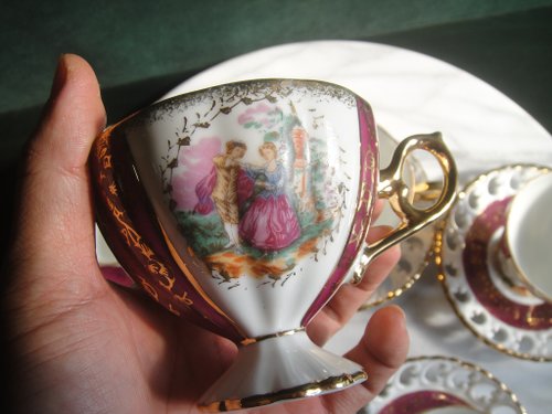 7M tea set with lovers made in Japan 10 pieces white green