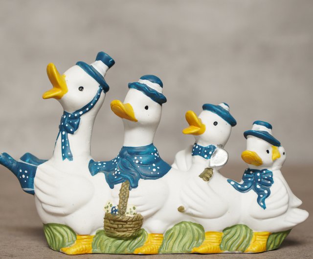 オランダの手描きのアヒルの家族の陶器の古い装飾品 - ショップ L&R