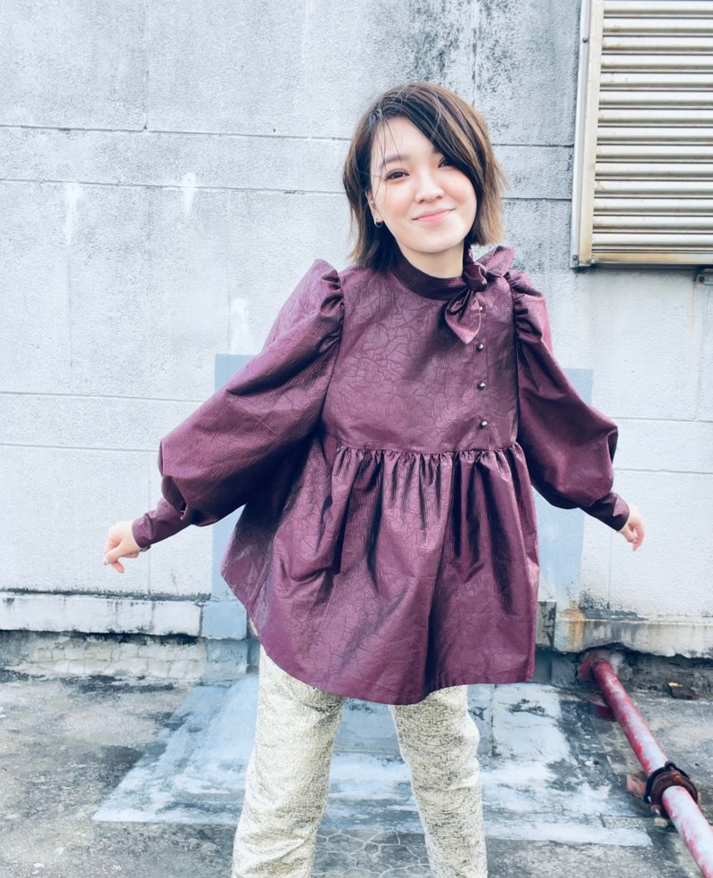 紫緞 側邊綁帶 氣質 襯衫 - 女襯衫 - 其他材質 