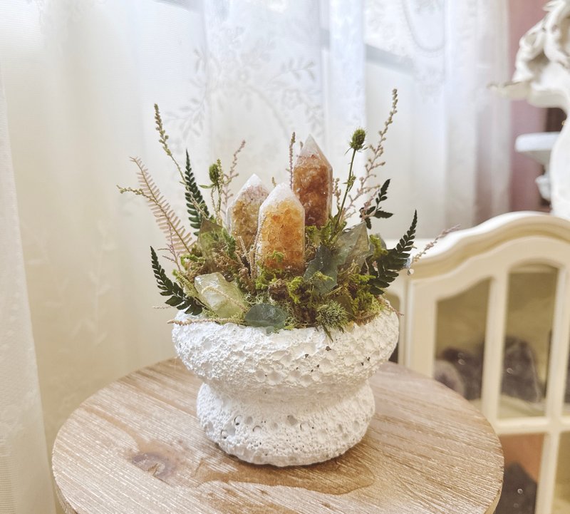 能量黃金柱_春之交響曲。黃水晶 永生葉材綠植栽 - 盆栽/植栽 - 水晶 橘色