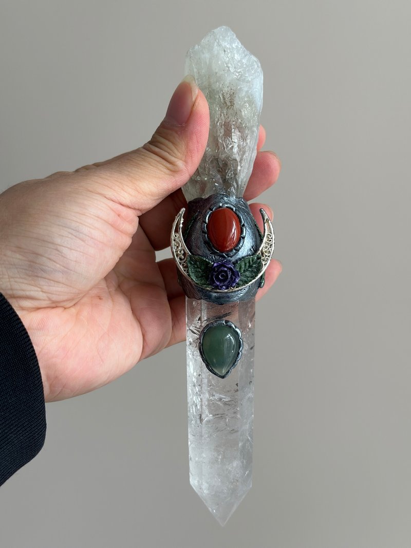 孤品僅一件手工製作白水晶閃靈水晶魔法棒療愈擺件能量放大器 - 手鍊/手環 - 水晶 白色