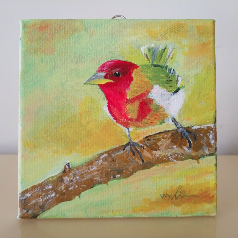 大嘴的小鳥/原創油畫、畫心尺寸15x15 CM  /6in×6in - 壁貼/牆壁裝飾 - 棉．麻 