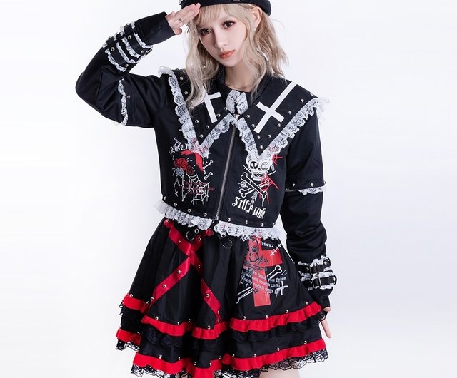 新品 ロイスクレヨン セーラーカラー花柄刺繍ジャケット ダークグリーン 実寸XL オリジナルパンク擬態スペルレースクロスセーラーカラーショート