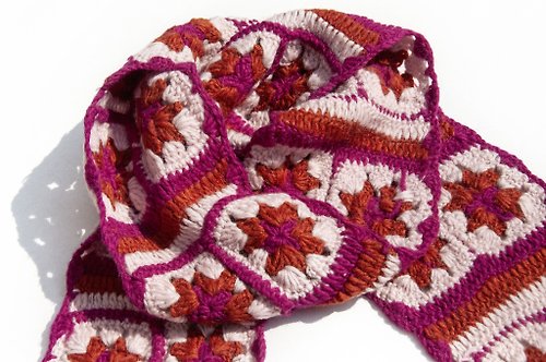 omhandmade 手工鉤織羊毛圍巾 花朵鉤織絲巾 鉤織圍巾 手工編織絲巾-花朵繁花