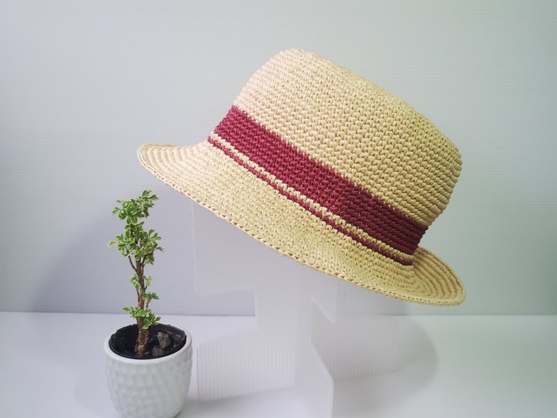 DIY kit for crochet summer hat raffia hat or hat for men - เย็บปัก/ถักทอ/ใยขนแกะ - ผ้าฝ้าย/ผ้าลินิน สีเหลือง