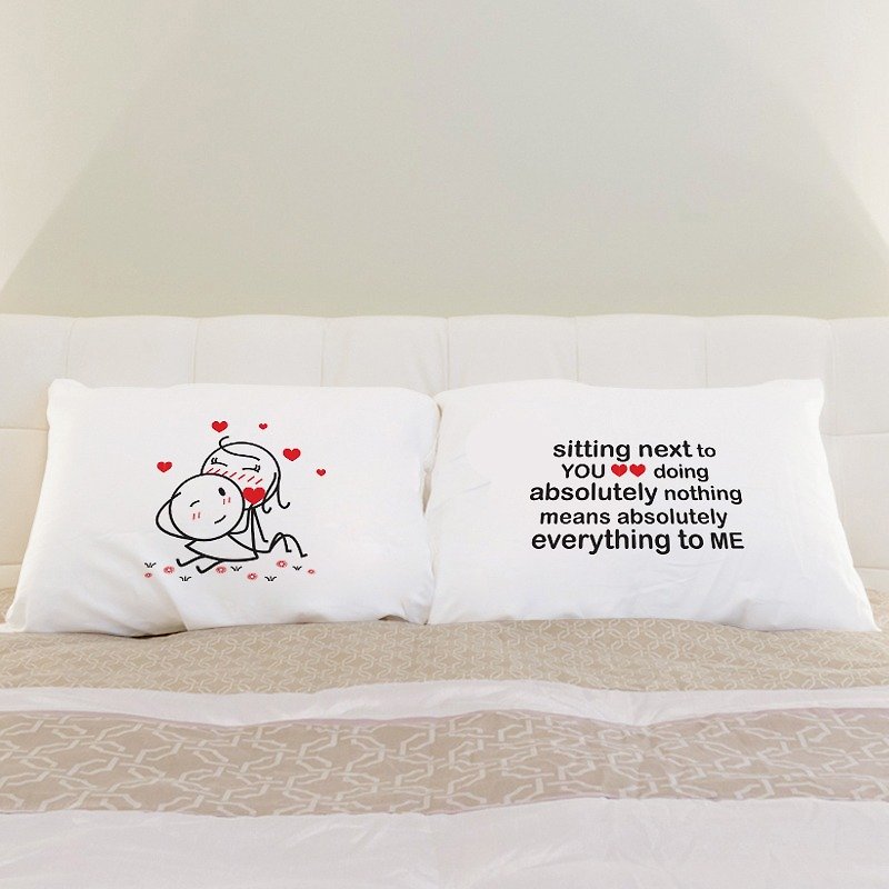 Sitting with You Boy Meets Girl couple pillowcase by Human Touch - Bedding - Cotton & Hemp White