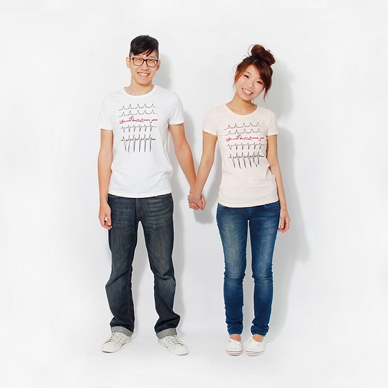 Electrocardiogram Couple Tee cotton T-shirt (2 t-shirts) - Tシャツ - コットン・麻 ピンク