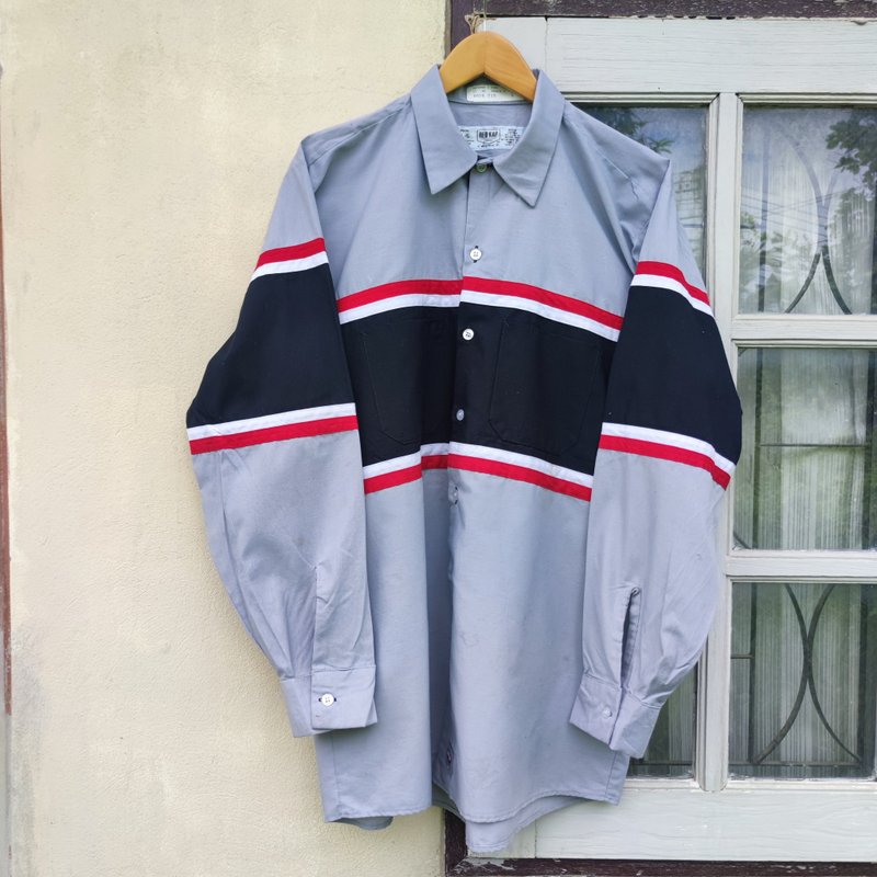 Vintage Red Kap Mechanic Striped Work Shirt - Men's Shirts - Other Materials Gray