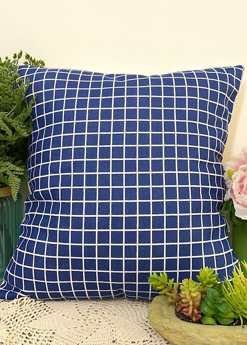 hazelnut 北歐風格簡約文青格子藍色幾何圖案抱枕靠枕靠墊枕套