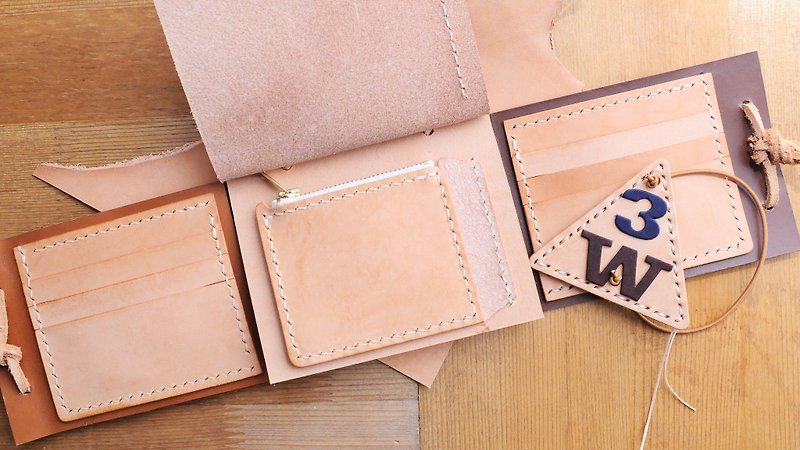[3W short clip package material series -6 purse card bit short clip] leather material bag handmade bag free lettering couple Silver bag wallet short Silver short fiscal package simple and practical Italian leather vegetable tanned leather leather DIY companion - Wallets - Genuine Leather Orange