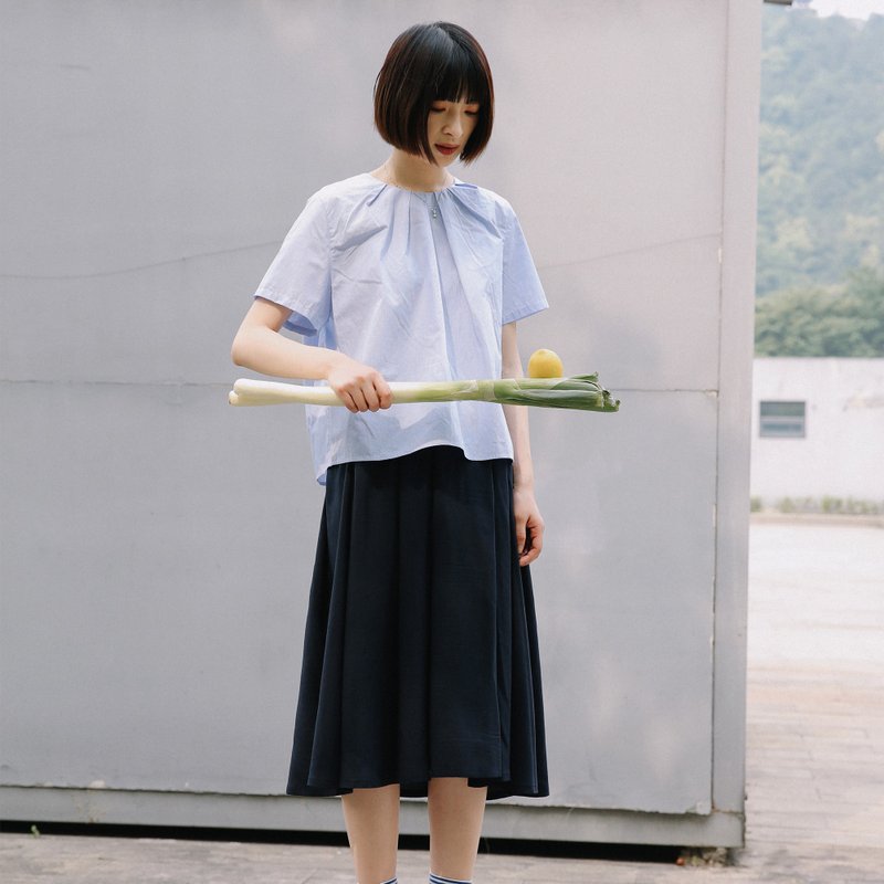 日系藍白條短袖襯衫|襯衫|夏款|棉|Sora-297 - 女襯衫 - 棉．麻 