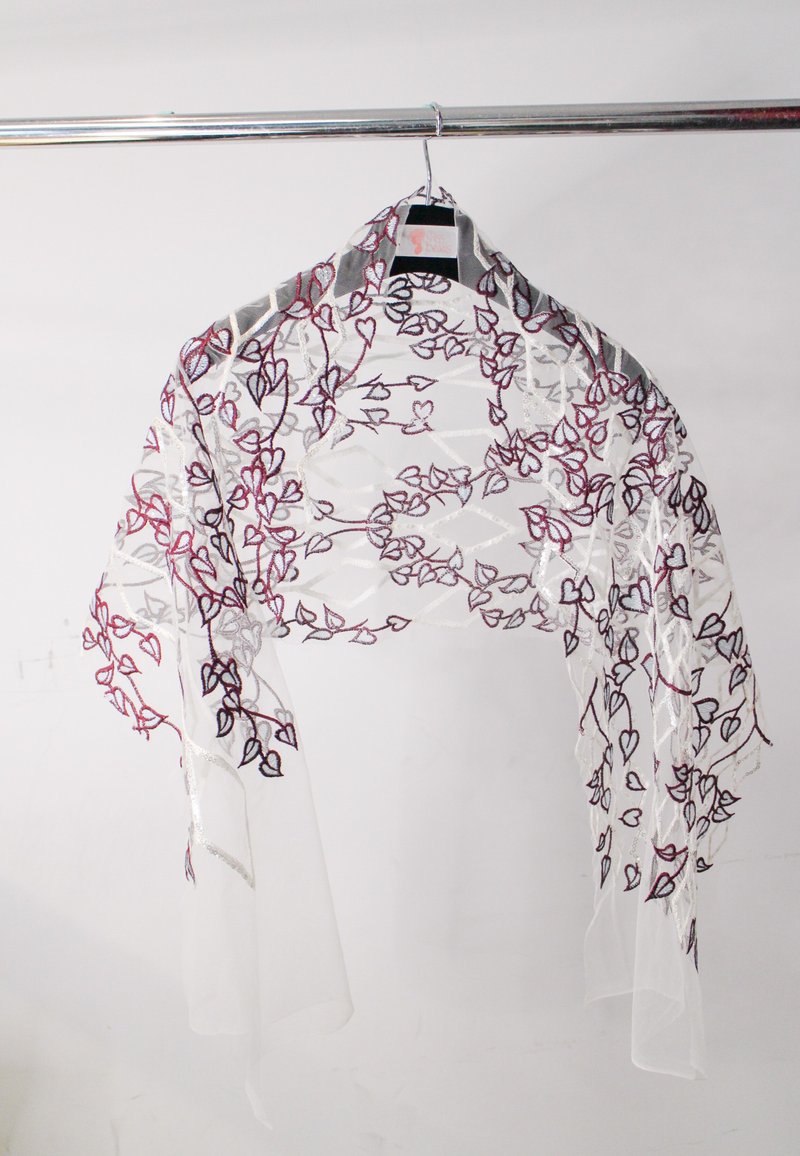 【經典法式蕾絲】設計款手工刺繡心型葉子亮片 40x130公分 - 其他 - 聚酯纖維 紫色