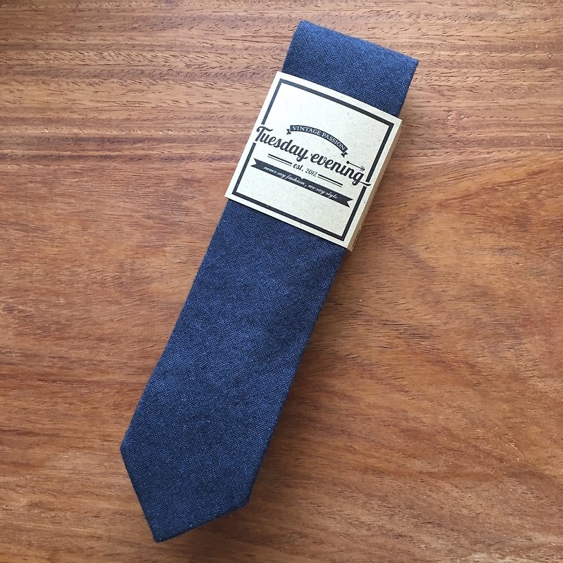 Neck tie Blue Drip Skinny - 領帶/領帶夾 - 棉．麻 藍色