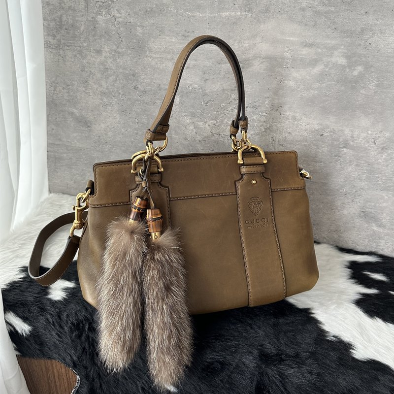 Gucci Rabbit Fur Hobo - กระเป๋าแมสเซนเจอร์ - หนังแท้ สีนำ้ตาล