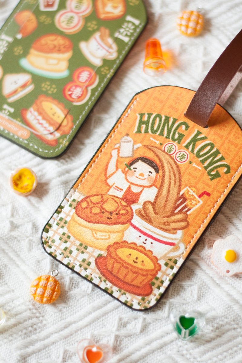 Hong Kong tea restaurant luggage tag original double-sided design - Luggage Tags - Faux Leather Orange