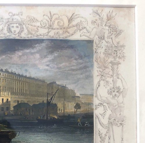 Antique Anglia 1840年英國倫敦泰晤士河景古畫