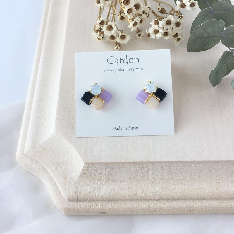 tile earrings Lavender - 耳環/耳夾 - 玻璃 紫色