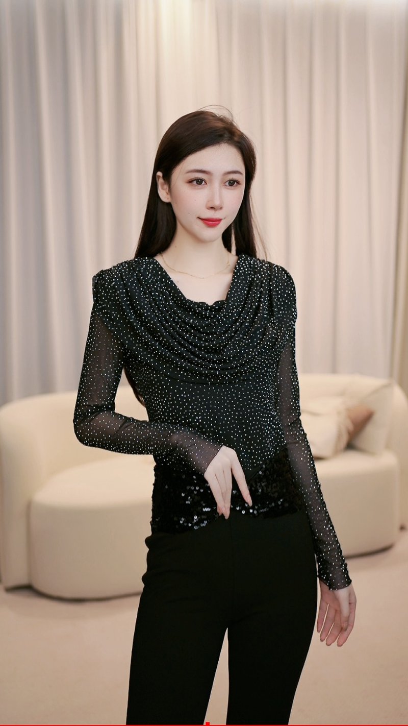 SOLELEGIA BEAD SLIM TEMPERAMENT TOP - เสื้อผู้หญิง - วัสดุอื่นๆ สีดำ