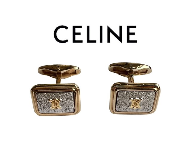 Celine Paris Cufflinks Braided Gilt Metal Brand Logo For Sale at 1stDibs