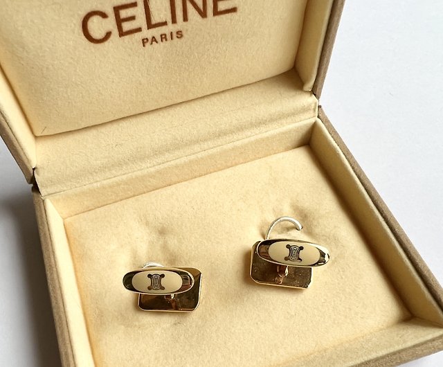 Celine Paris Cufflinks Braided Gilt Metal Brand Logo For Sale at 1stDibs