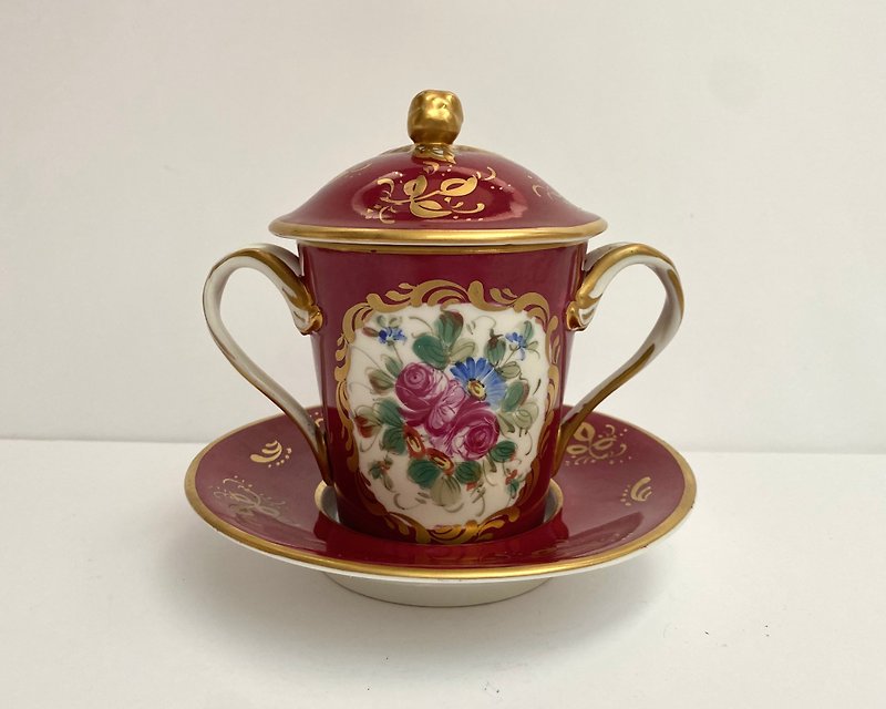 有蓋碗糖碗附碟陶瓷糖果盒手繪來自法國 - 碗 - 瓷 多色