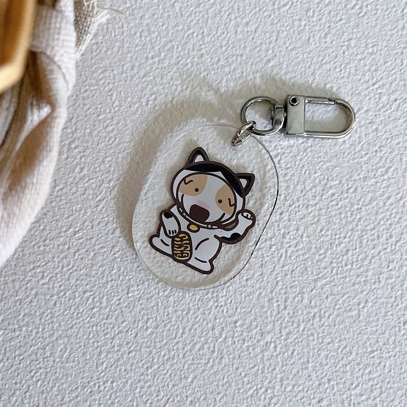 Dog Lucky Cat - Yellow and White Flower/ Acrylic Pendant Keychain Airpods Pendant - พวงกุญแจ - วัสดุอื่นๆ หลากหลายสี