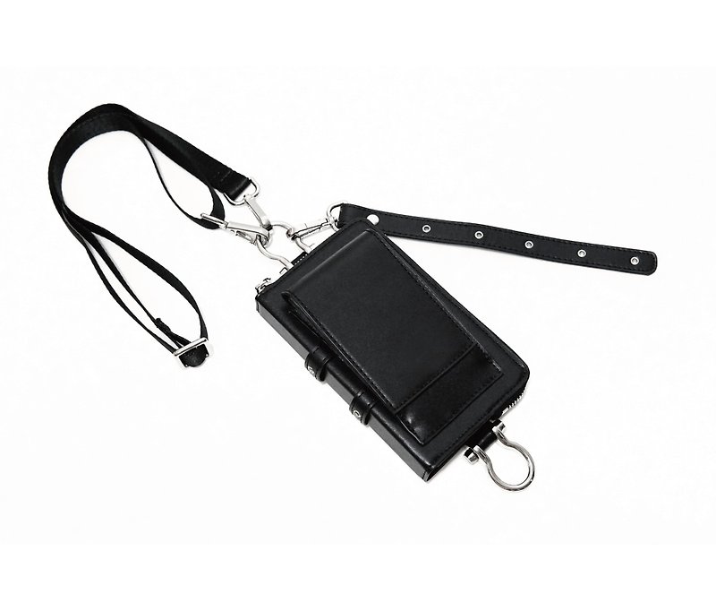 KAKY BAG 01-Box Shoulder Bag Mobile Phone Bag Coin Purse Crossbody Backpack Hanging Neck Bag - กระเป๋าแมสเซนเจอร์ - หนังแท้ สีดำ
