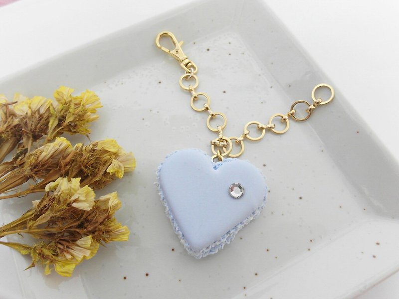 藍色水鑽愛心馬卡龍包包掛飾 鑰匙圈 婚禮小物 - 鑰匙圈/鎖匙扣 - 黏土 藍色
