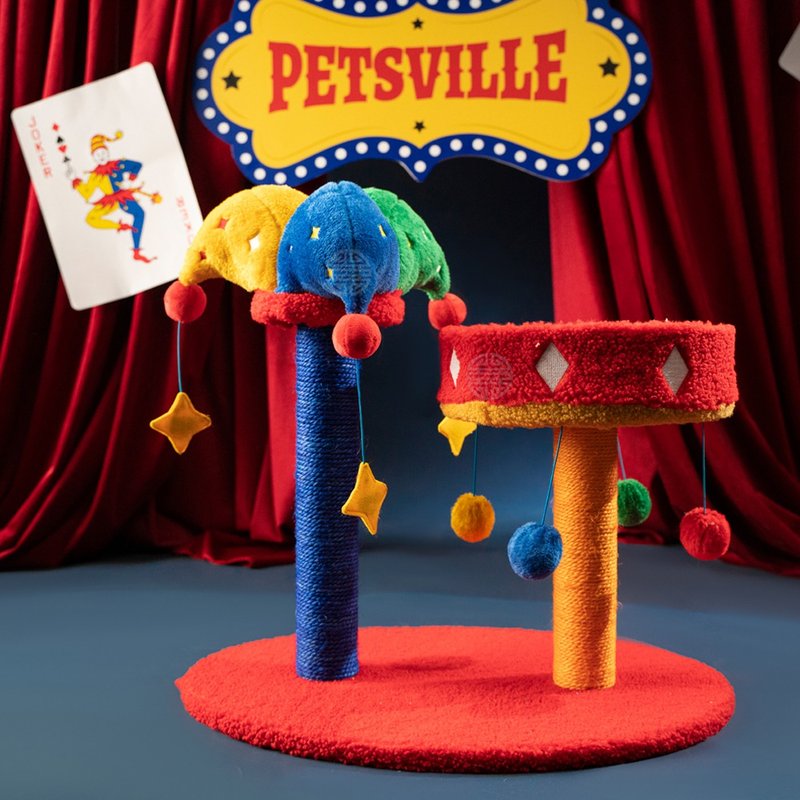 【Petsville派思維 】小丑帽帽抓柱窩 - 貓抓柱貓窩 貓 - 貓跳台/貓抓板 - 聚酯纖維 紅色