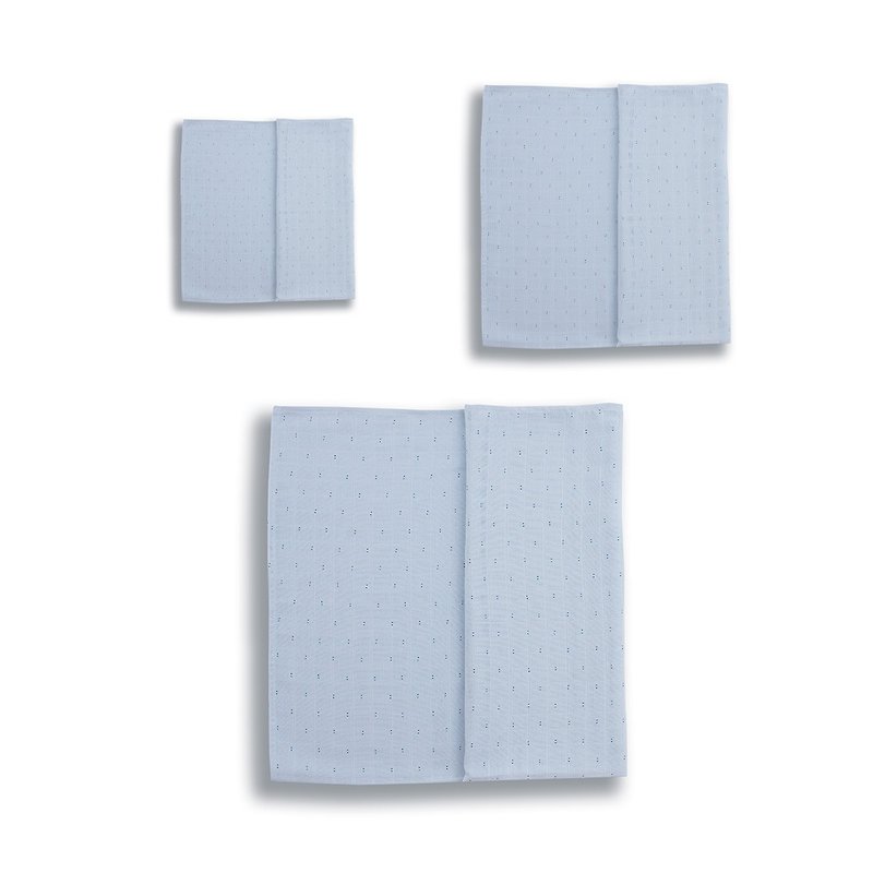 Gloop Organic Cotton Gauze Towel Set of Three / Little Blue Sky - ผ้ากันเปื้อน - ผ้าฝ้าย/ผ้าลินิน สีน้ำเงิน