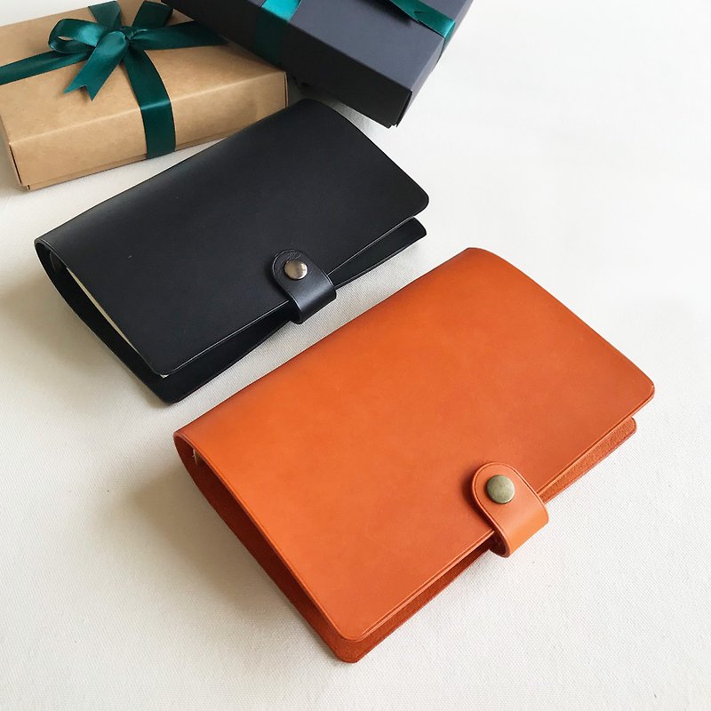 Mars A6/A7 six-hole loose-leaf leather book jacket/handbook graphite black orange customized gift - Notebooks & Journals - Genuine Leather Orange