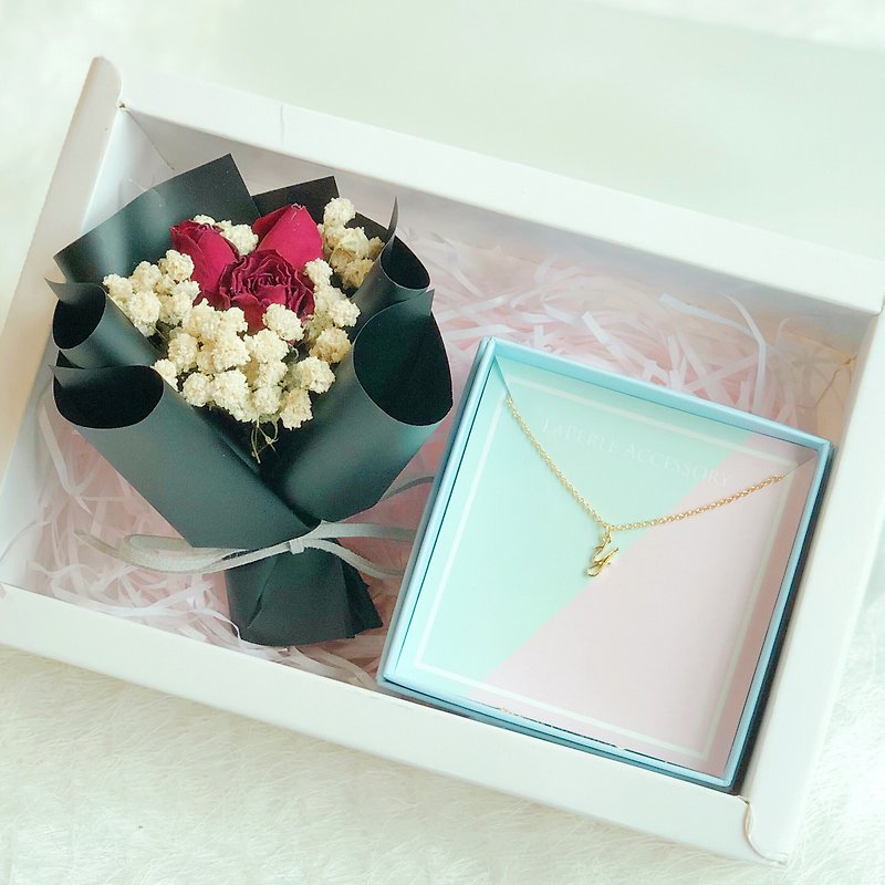 Dry Flower box set Golden color Initial a to z Necklace  Birthday - Chokers - Glass Gold