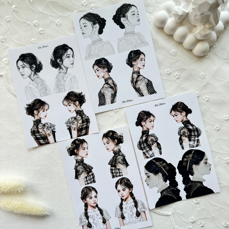 A200 - drawing vintage girl - สติกเกอร์ - กระดาษ 