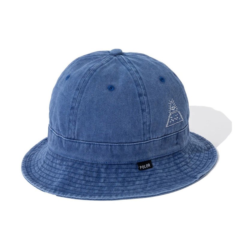 日本限定 POLER PIGMENT BELL HAT 可調式復古鐘形帽 厚磅 藍 - 帽子 - 其他材質 藍色