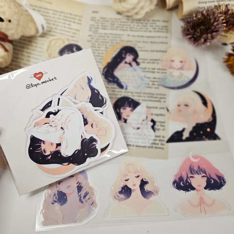 Matte Transparent Big Size Cut-out Stickers of Moonlight Girl, 9 Sheets - สติกเกอร์ - วัสดุอื่นๆ 