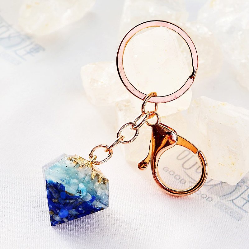 Aogang Energy Key Ring - Lapis Lazuli + Aquamarine (including consecration)│Focus on your thoughts│Communication with confidence - Keychains - Gemstone Blue