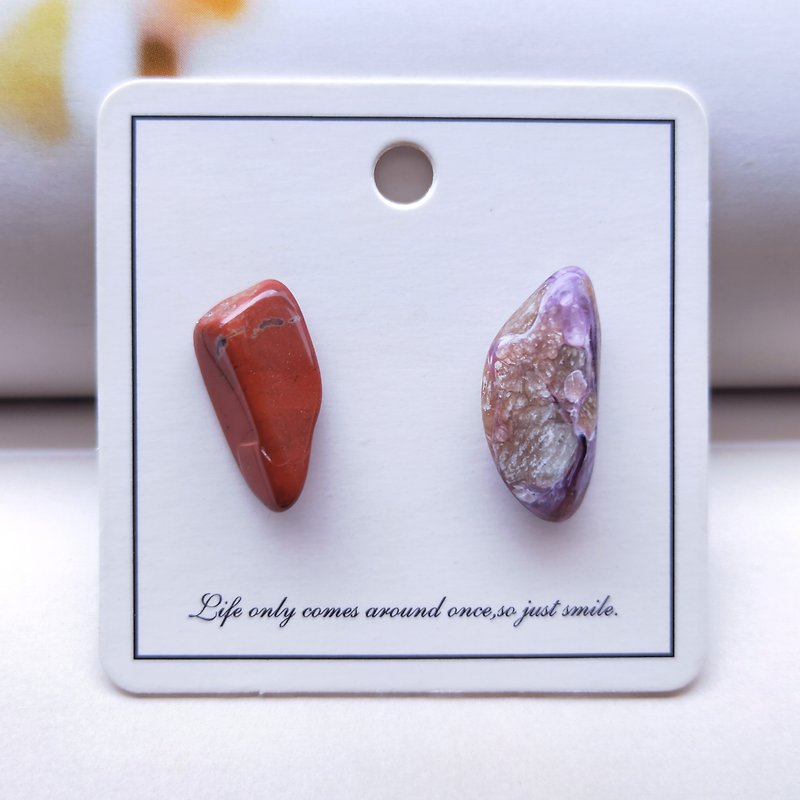 Charoite Ear Studs Red Natural Stone Earrings - Earrings & Clip-ons - Other Materials 