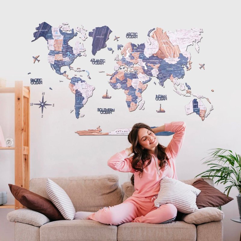 Modern Home Decor, Travel Map, 2D Wood Wall Map, Wedding Gift by Enjoy The Wood - ตกแต่งผนัง - ไม้ หลากหลายสี