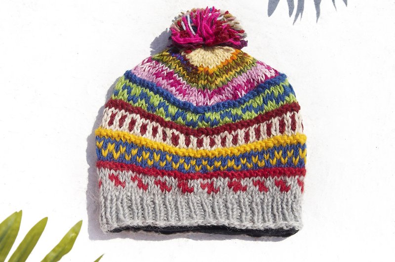 クリスマスプレゼント交換ギフトリミット緊急手織りの純粋なウールの帽子/ニットキャップ/内側毛手織りの帽子/ウールの帽子/手編みの帽子 - スウィートマカロン北欧遊び心のある色カラフルなストライプ - 帽子 - ウール 多色