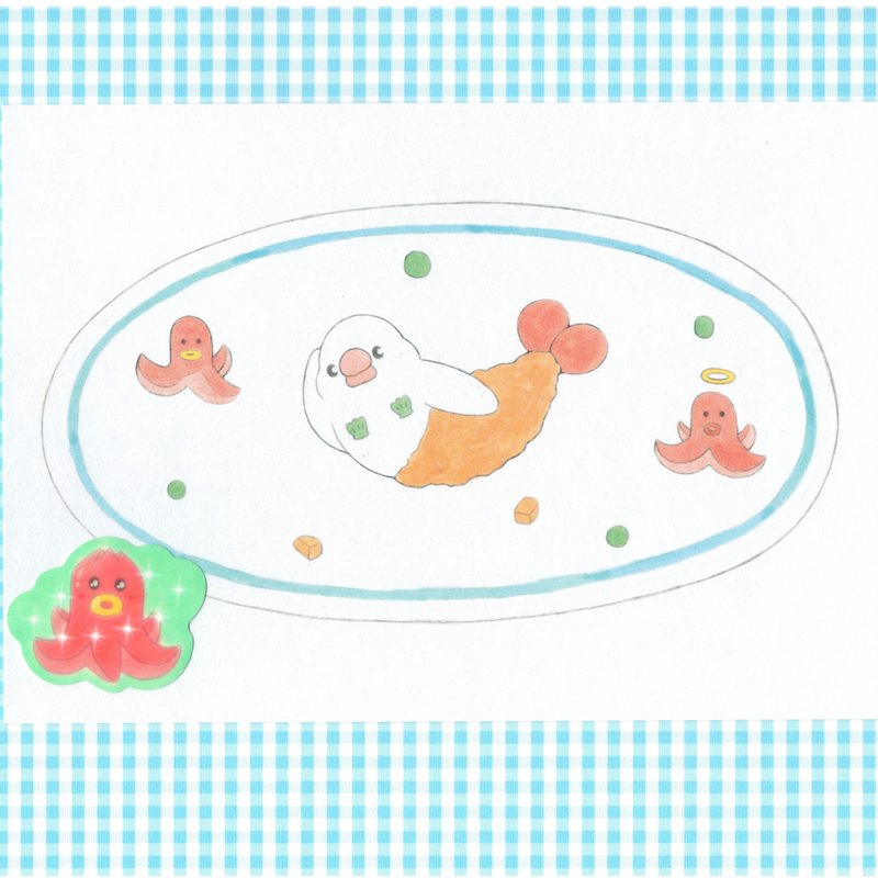 文鳥炸蝦A5/閃亮香腸貼紙 - 卡片/明信片 - 紙 