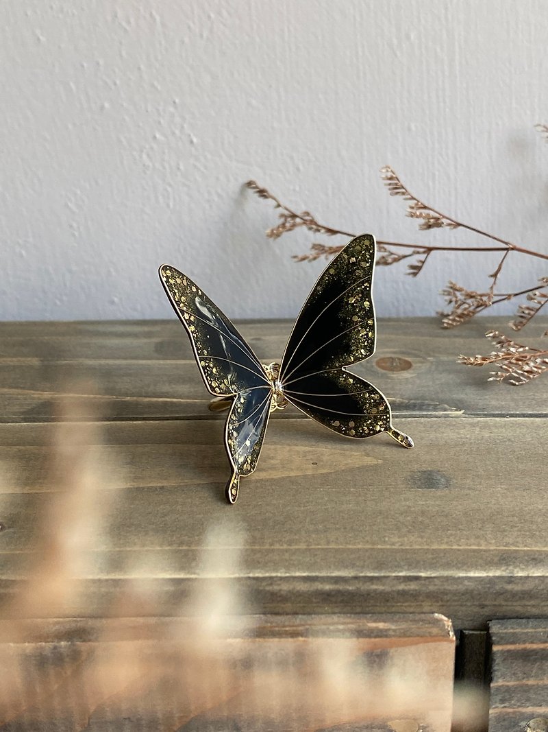 Pre-order Starry Night Butterfly | Ring circumference adjustable resin Lolita hair clip pin - แหวนทั่วไป - เรซิน สีดำ