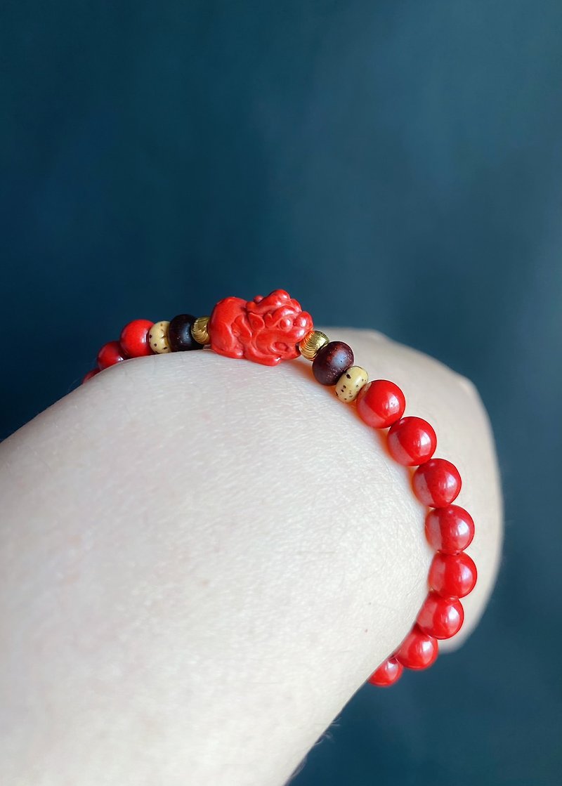 Baoping cinnabar pixiu bodhi parent-child health decontamination design bracelet gift - สร้อยข้อมือ - คริสตัล สีแดง