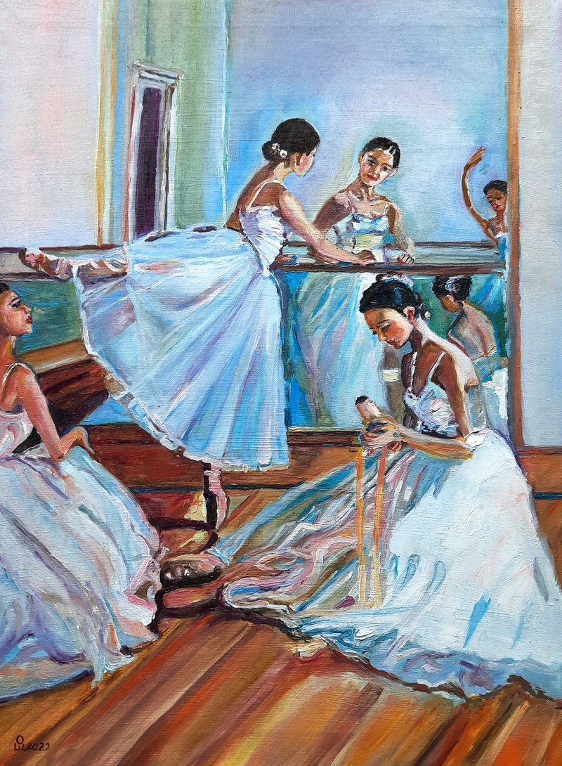 油畫原作 Ballerina Art Original Painting  手工油畫  油畫 Oil On Canvas  Wall Decor - 壁貼/牆壁裝飾 - 其他材質 藍色