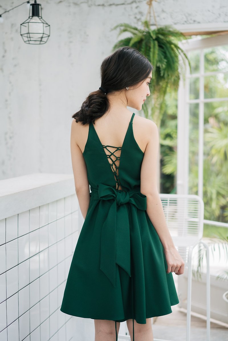 Party Dress Backless Dress Crisscross Style Vintage Retro Dress 1950 Inspired - One Piece Dresses - Polyester Green