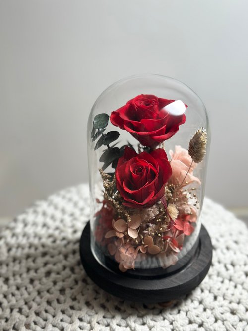 Miau Flowers 喵喵花室 經典永生花玫瑰玻璃罩 母親節禮物 情人節花禮 代寫卡片